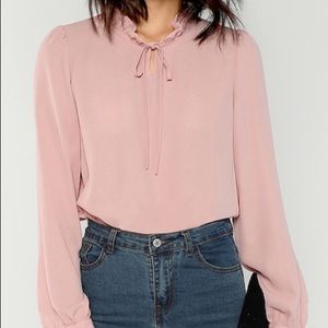 Ruffle Trim Tie Neck Top